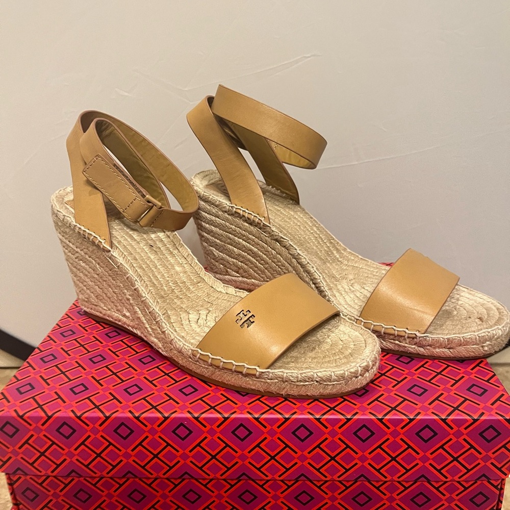 Tory Burch Tan Espadrille Wedges